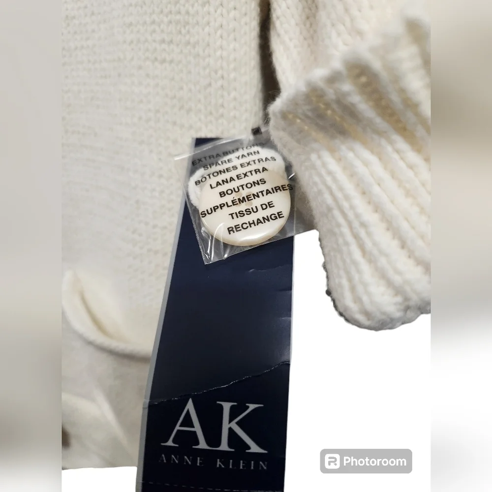NWT Anne Klein Button UP Knit Sweater Ivory Beige Collared Size Medium - Picture 6 of 6